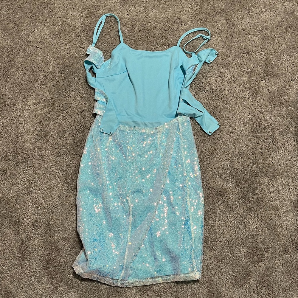 Icy Light Blue Shimmery Sequin Strappy Mini Dress - Picture 2 of 3